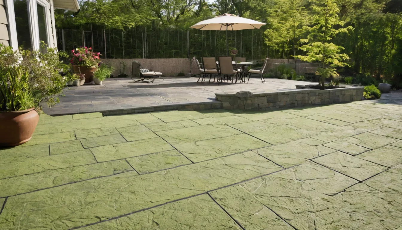 A stamped concrete patio behind a home in the Buckley area